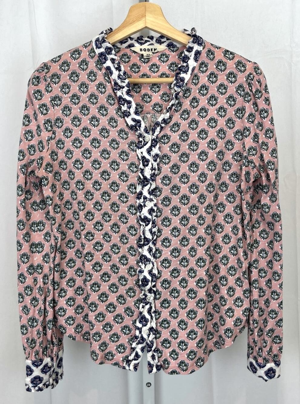 BODEN Caroline Jersey Shirt T1668 Long Sleeve Button Up Geo Floral Pink US 6